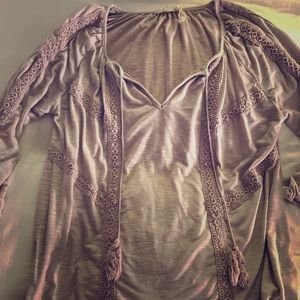 Off Pink Flowy Top with Tassles and Texture